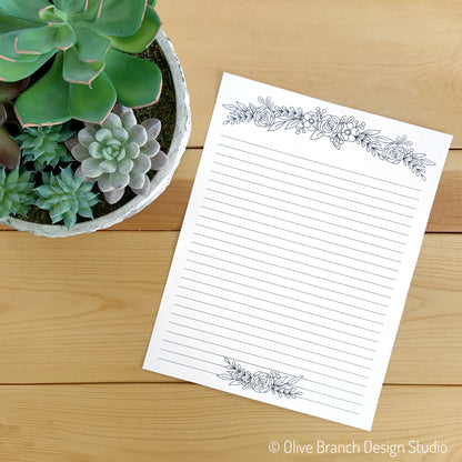 Black and White Floral Letter Writing Page Bundle - Download & Print