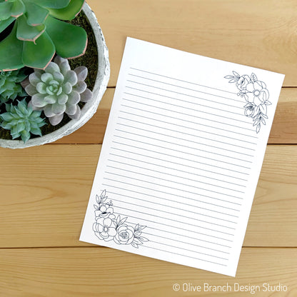 Black and White Floral Letter Writing Page Bundle - Download & Print