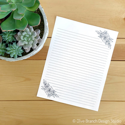 Black and White Floral Letter Writing Page Bundle - Download & Print