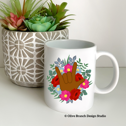 Sign Language Floral I Love You Mug