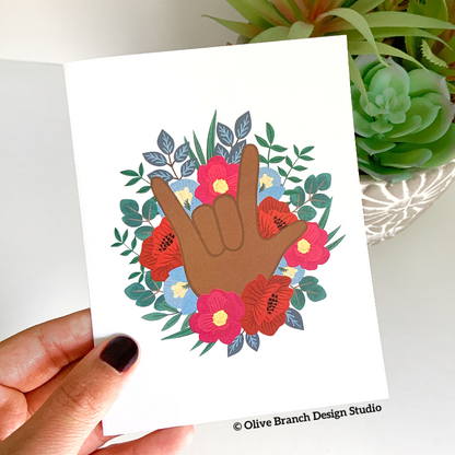 Sign Language Floral I Love You Card