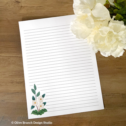 White Flowers Letter Writing Page