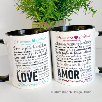 Love Never Fails Mug with Personalized Names