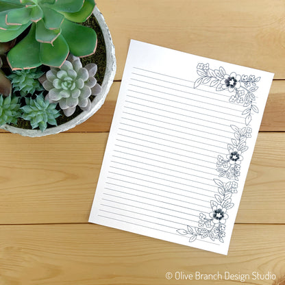 Black and White Floral Letter Writing Page Bundle - Download & Print